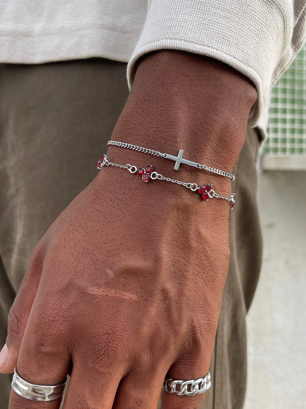 SAVA AMSTERDAM Pulsera con Cruz de Acero Inoxidable Plateada